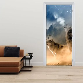 Fototapeta na dvere - Vlci vyjúci na mesiac (95x205cm)