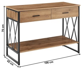 Konzolový stolík so zásuvkami Nevan - dub / čierna