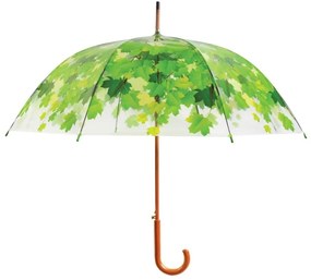 Transparentný dáždnik s rúčkou so zelenými detailmi Esschert Design Ambiance Birdcage Leaf, ⌀ 92,5 cm