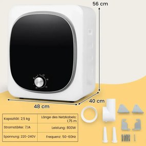 Mini sušička bielizne 5 kg s 5 programami do 69 ℃ Sušička vzduchu s odsávaním 800 W