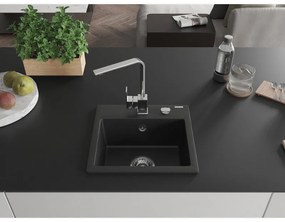 Mexen Milo, 1-komorový granitový drez 435x410x171 mm a chrómová batéria Rita, čierna, 6505-77-670300-00