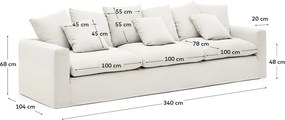Biela ľanová pohovka 340 cm Nora – Kave Home