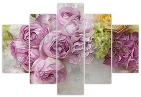 Obraz - Kvety na stene v pastelových farbách (150x105 cm)