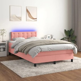 Posteľný rám boxsping s matracom a LED ružový 120x200 cm zamat 3134638