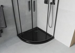 Mexen Rio, štvrťkruhový sprchový kút 80 x 80 cm, 6mm číre sklo, čierny profil + čierna sprchová vanička, 863-080-080-70-00-4170B