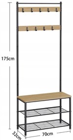 Kovová predsieňová stena INDUSTRY 175 cm, čierna/dub sonoma