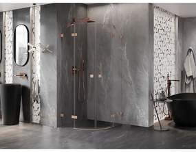 Mexen Lunar, polkruhový výklopný sprchový kút 90 x 90 cm, 8mm číre sklo, profil medená matná, 833-090L-090P-65-00