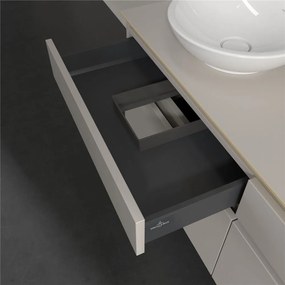 VILLEROY &amp; BOCH Legato závesná skrinka pod umývadlo na dosku (umývadlo vľavo), 4 zásuvky, 1400 x 500 x 550 mm, Soft Grey, B58800VK