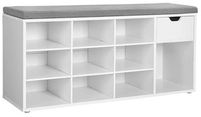 Lavica na topánky so zásuvkou a otvorenými priehradkami, botník, 104 x 30 x 48 cm, biela