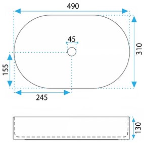 Rea Vanda, umývadlo na dosku 490x310x130 mm, biela lesklá, REA-U0603
