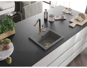 Mexen Milo, 1-komorový granitový drez 435x410x171 mm a drezová batéria Flora, šedá, 6505-71-670401-57-G
