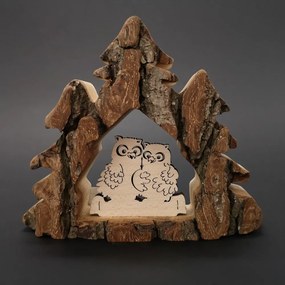 AMADEA Drevená dekorácia stromy s kôrou a sovami, masívne drevo, 10x13x3 cm
