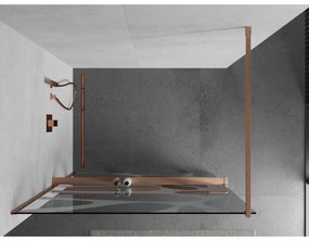 Mexen Kioto+, sprchová zástena Walk-In s poličkou a vešiakom 110 x 200 cm, 8mm číre sklo biely vzor, medený matný profil, 800-110-121-65-97