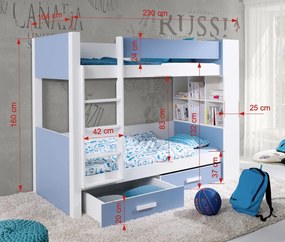 Detská poschodová posteľ z masívu borovice GASPAR so šuplíkmi a regálom - 200x90 cm - biela