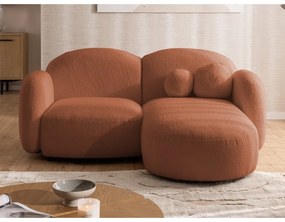 Terakotová rohová pohovka z textílie buklé (pravý roh/s leňoškou) Orbit – Ropez