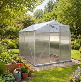 Skleník so základňou BestBerg BBGH‑806S / 4,8 m² / 252 × 190 × 194 cm / strieborná