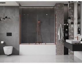 Mexen Velar Duo, 2-krídlová posuvná vaňová zástena 200 x 150 cm, 8mm číre sklo, ružové zlato profil, 896-200-000-02-60