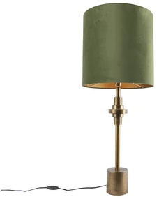 Stolná lampa bronzová s tienidlom zo zamatu zelená 40 cm - Diverso