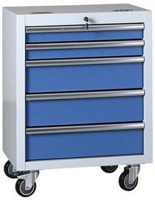 Pojazdný dielenský box na náradie EXPERT, 5 zásuviek, 645 x 460 x 860 mm, modrá