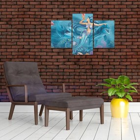 Obraz - Morská víla s delfínmi (90x60 cm)
