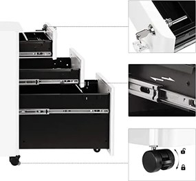Kancelárska skrinka na dokumenty s kolieskami, kontajner so zámkom, biely