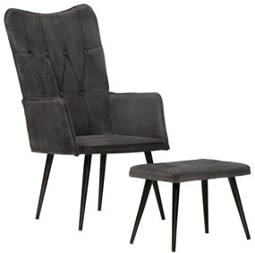 vidaXL Kreslo wingback s podnožkou čierne vintage plátno