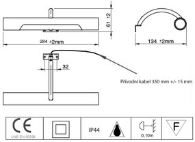 Aqualine Aqualine, ANDREA LED nástenné svietidlo 5W,, 284mm, 230V, chróm, E26716CI