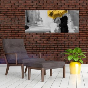 Obraz - Zamilovaný pár pod dáždnikom, žltý (120x50 cm)