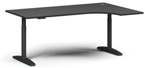 Výškovo nastaviteľný stôl OBOL, elektrický, 675-1325 mm, rohový pravý, doska 1800x1200 mm, čierna zaoblená podnož, grafit