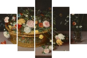 Obraz - Jan Brueghel the Elder, Flowers in a Basket and a Vase, reprodukcia (150x105 cm)