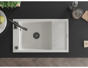 Mexen Elias, 1-komorový granitový drez 795x480x200 mm a drezová batéria Aster, biela, 6511-20-73450-70-B