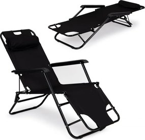 Ležadlo s opierkou hlavy, skladacia konštrukcia, čierne
