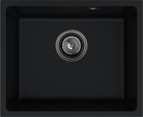 Sink Quality Crypton 55, kuchynský granitový drez 460x375x205 mm + čierny sifón, čierna, SKQ-CRY.C.1KBO.55.XB