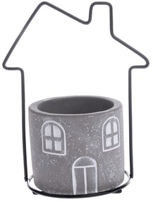 Betónový obal na kvetináč House sivá, 11,7 x 15 x 8,5 cm