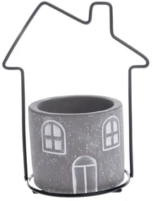 Betónový obal na kvetináč House sivá, 11,7 x 15 x 8,5 cm