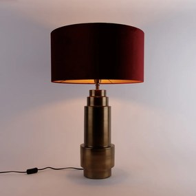 Stolná lampa bronzová so zamatovým tienidlom červeným so zlatom 50 cm - Bruut