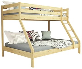Detská poschodová posteľ z masívu s rozšíreným spodným lôžkom DENIS - 200x90/140 cm - prírodná