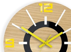 Dřevěné nástěnné hodiny Alladyn 33,5 cm dub přírodní/žluté