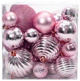 Vianočné závesné banky na stromček - 3 veľkosti - 6 druhov - 36 ks - ružové