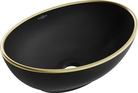 Mexen Elza, keramické umývadlo na dosku 405 x 330 mm, čierna matná-zlatý okraj, 21014025