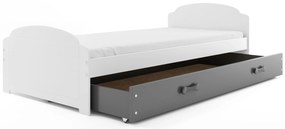 Interbeds Jednolôžková posteľ Lili2 biela pre teenagerov 200x90 s matracom a šuplíkom - grafitová