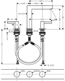 Hansgrohe Finoris - 3-otvorová umývadlová batéria 160 s odtokovou súpravou Push-Open, biela matná 76034700