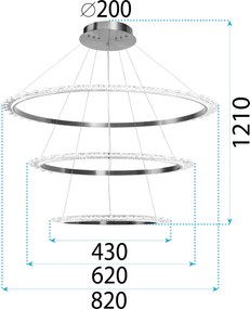Toolight Toolight, LED krištáľové závesné svietidlo + diaľkové ovládanie APP1202-CP, zlatá, OSW-05480
