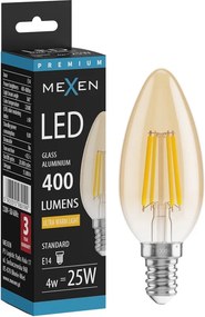 Mexen Vintis, LED filamentová žiarovka E14, C35, 4 W, teplá biela 2200K, jantárová, L154-E14-0422-50