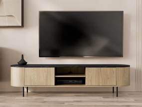 TV stolík / skrinka Nisken 180 2D, Farby: dub cremona / mramor čierny + čierna