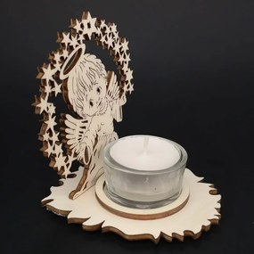 AMADEA Drevený svietnik anjel, výška 10 cm