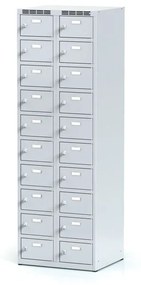 Alfa 3 Šatníková skrinka s úložnými boxami, 20 boxov, 1800 x 600 x 500 mm, cylindrický zámok, sivé dvere