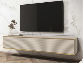 Závesná TV skrinka Orfeo, 175 cm, béžová štruktúra/zlatá