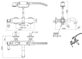 Nástenná vaňová batéria v bronzovej farbe (2 výstupy) Vienna – Sapho