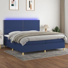Posteľ boxsping s matracom a LED modrá 200x200 cm látka 3135387